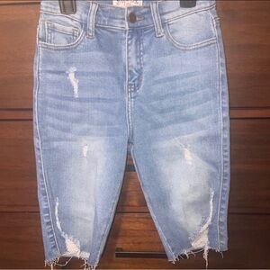 Boutique | Light Blue Distressed Crop Jean Shorts